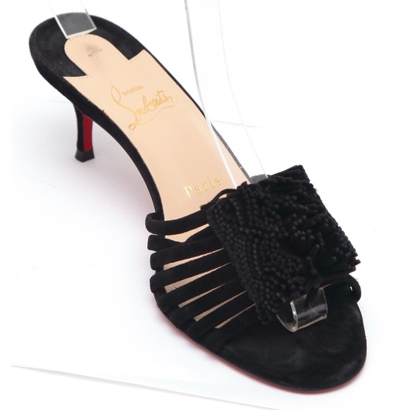 Christian Louboutin Shoes - CHRISTIAN LOUBOUTIN Black Suede BELBROSSA 55 Slide Sandal Leather 37.5 NIB